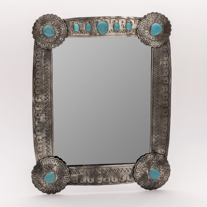 Stamped Turquoise Mirror-Mirrors-J Alexander Rustic Silver-Inspired Wings Fashion