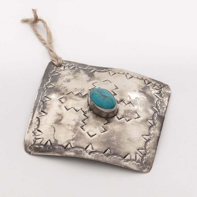 Silver Turquoise Ornament-ornaments-J Alexander Rustic Silver-Rectangle-Inspired Wings Fashion