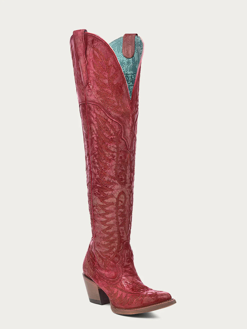 Tall Distressed Embroidered Boot-Boots-Corral Boots-6-Inspired Wings Fashion