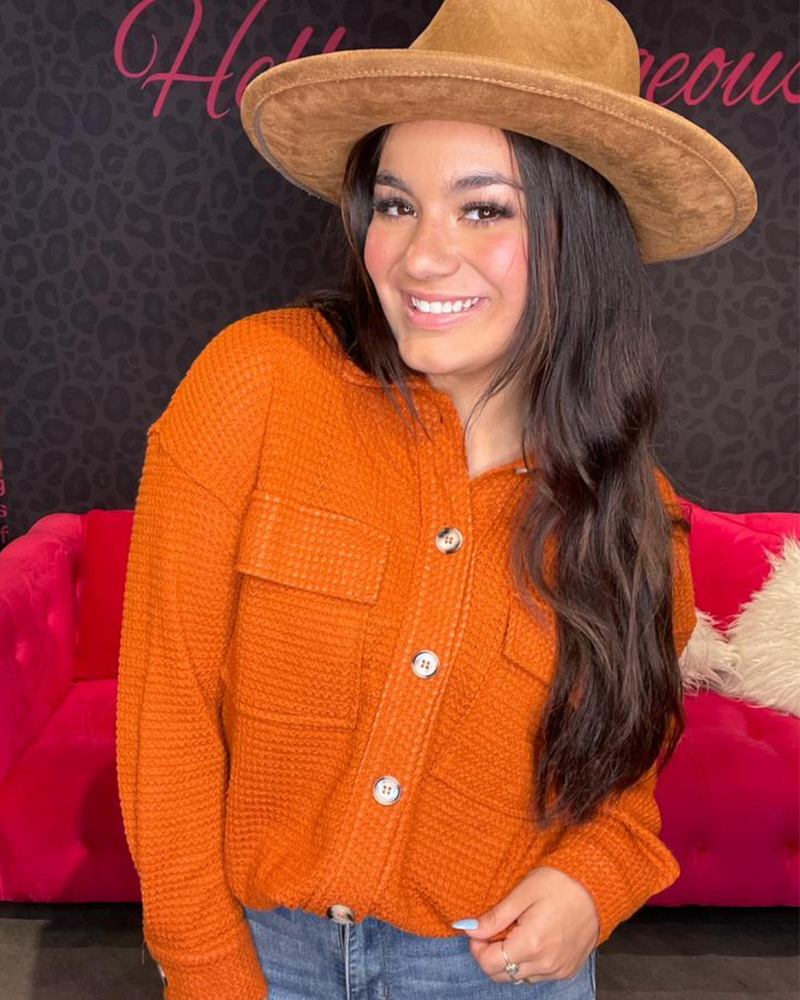 Waffle Button Up Top-Top-Jodifl-Small-Cinnamon-Inspired Wings Fashion