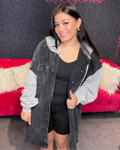 Washed Corduroy Mix Jacket-Coats & Jackets-Oli & Hali-S/M-Black-Inspired Wings Fashion