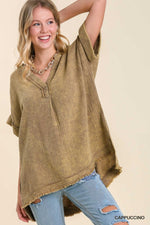 Mineral Washed Gauze Tunic-Tops-Umgee-Small-Cappuccino-Inspired Wings Fashion