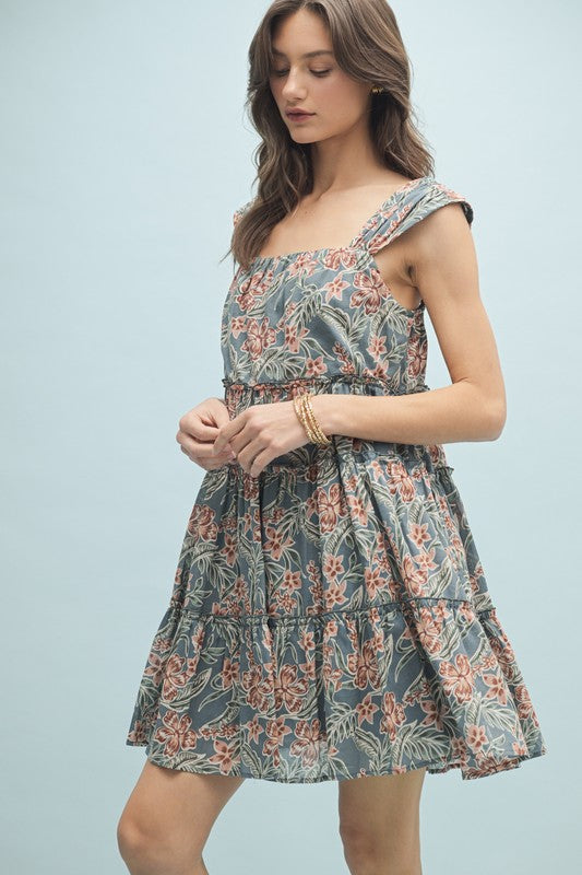 Floral Tiered Mini Dress-Dress-Wishlist-Teal Combo-Small-Inspired Wings Fashion
