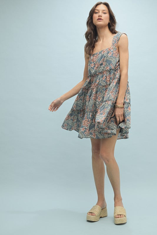 Floral Tiered Mini Dress-Dress-Wishlist-Teal Combo-Small-Inspired Wings Fashion