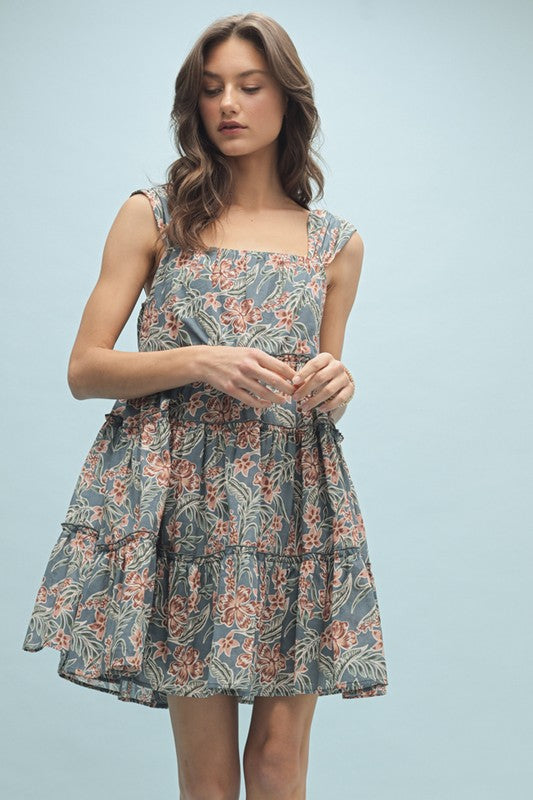 Floral Tiered Mini Dress-Dress-Wishlist-Teal Combo-Small-Inspired Wings Fashion
