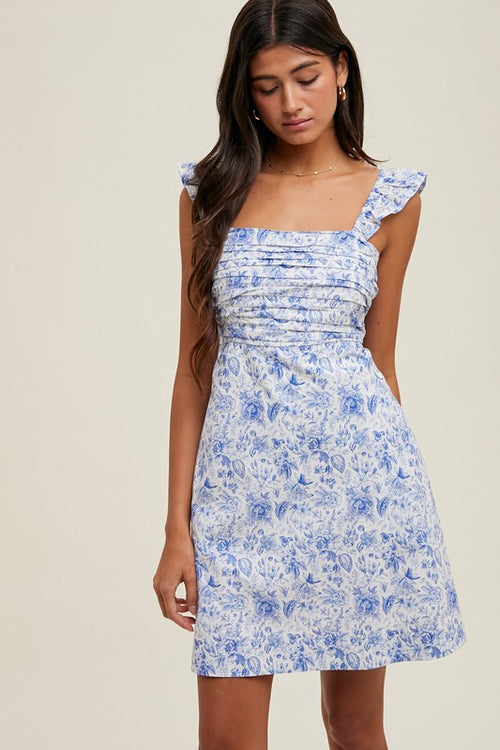 Floral Ruffle Mini Dress-Dress-Wishlist-Off White/Blue-Small-Inspired Wings Fashion
