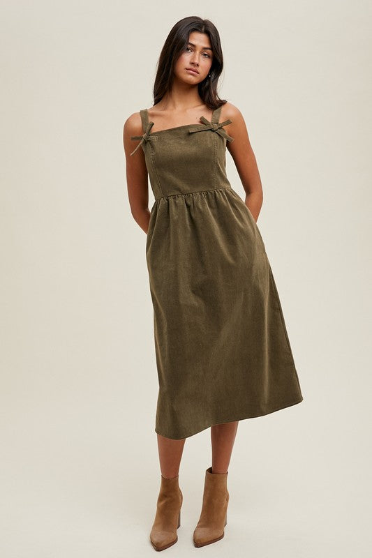 Corduroy Midi Dress Olive / Large Corduroy Midi Dress Olive / Large