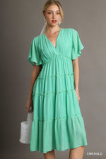Smocked Textured Midi Dress-Dresses-Umgee-Small-Emerald-Inspired Wings Fashion