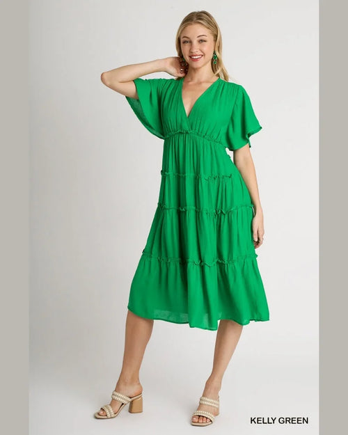 Smocked Textured Midi Dress-Dresses-Umgee-Small-Kelly Green-Inspired Wings Fashion
