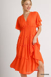 Smocked Textured Midi Dress-Dresses-Umgee-Small-Tangerine-Inspired Wings Fashion