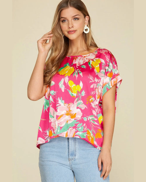 Drop Shoulder Boat Neck Top-Shirts & Tops-She+Sky-Small-Hot Pink-Inspired Wings Fashion