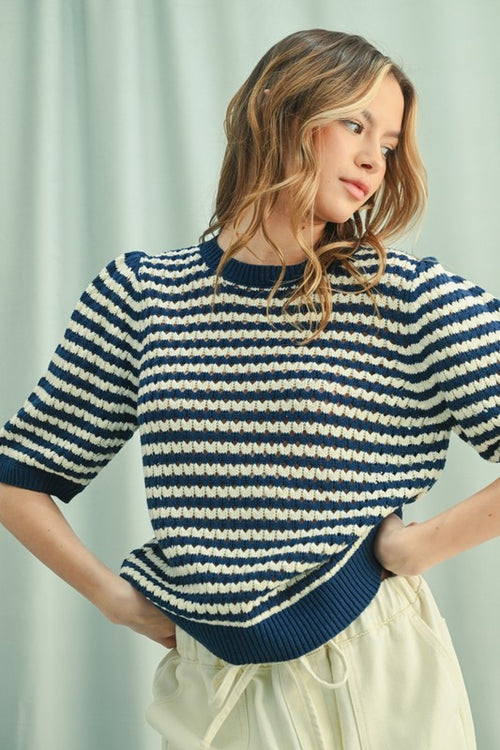 Striped Crochet Sweater Top-Shirts & Tops-Wishlist-Navy/Cream-Small-Inspired Wings Fashion