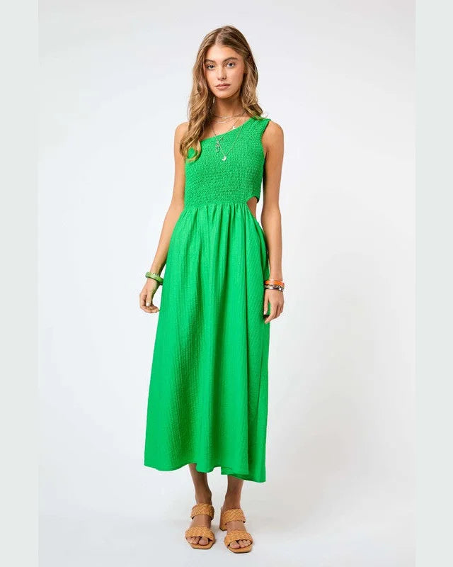 One Shoulder Cutout Maxi Dress-dress-Davi & Dani-Small-Ibiza Green-Inspired Wings Fashion