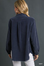 Stone Wash Chest Pocket Jacket-Coats & Jackets-Umgee-Small-Navy-Inspired Wings Fashion