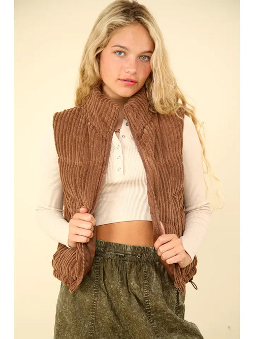 Corduroy Puffer Jacket-Vests-Very J-Chocolate-Small-Inspired Wings Fashion