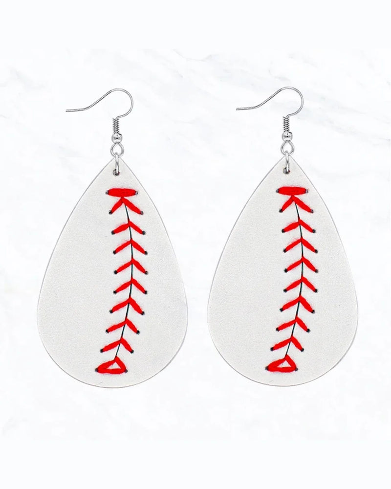 Baseball Teardrop Earrings-Earrings-Suzie Q USA-Inspired Wings Fashion