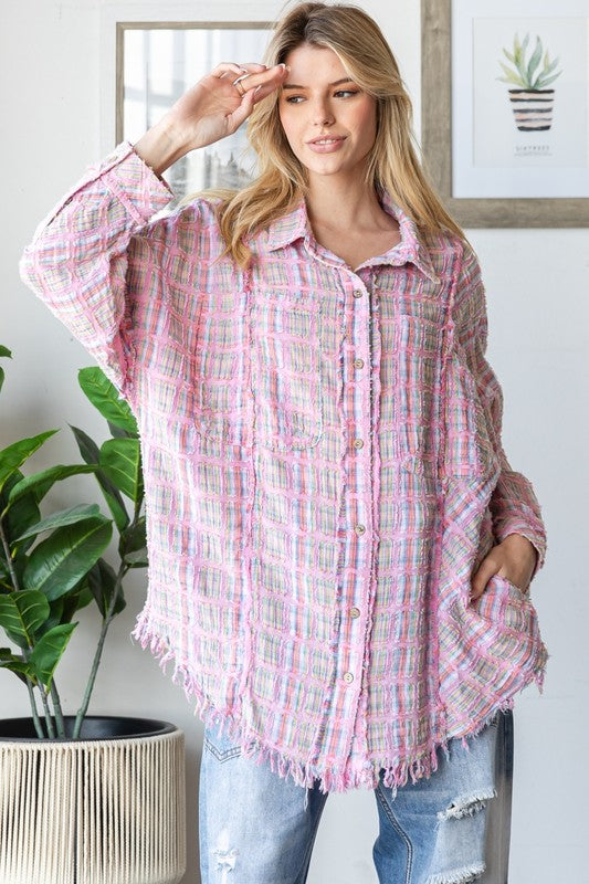 Washed Plaid Top-Top-Oli & Hali-Pink-Small-Inspired Wings Fashion