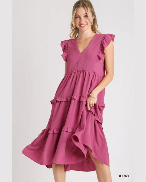 Flutter Sleeve Midi Dress-Dresses-Umgee-Small-Berry-Inspired Wings Fashion