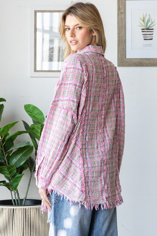 Washed Plaid Top-Top-Oli & Hali-Pink-Small-Inspired Wings Fashion
