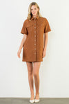 Suede Shirt Dress-Dress-THML-Brown-XS-Inspired Wings Fashion