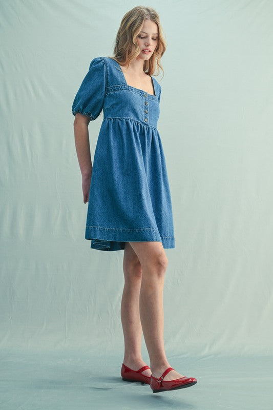 Bubble Sleeve Denim Dress Denim / Large Bubble Sleeve Denim Dress Denim / Large