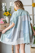 Mixed Fabric Shirt Dress-Dresses-Oli & Hali-S/M-Blue-Inspired Wings Fashion