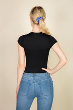 Short Sleeve Crewneck Bodysuit-bodysuit-up clothing-Small-Black-Inspired Wings Fashion
