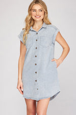 Folded Cuff Button Down Dress-Dresses-She+Sky-Small-Blue Grey-Inspired Wings Fashion