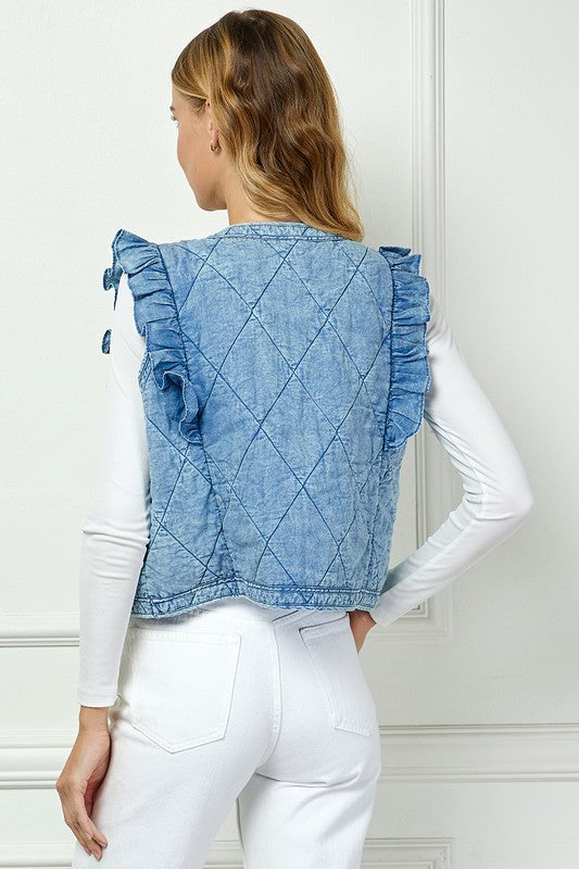 Quilted Ruffle Vest-Shirts & Tops-See and Be Seen-Blue-Small-Inspired Wings Fashion