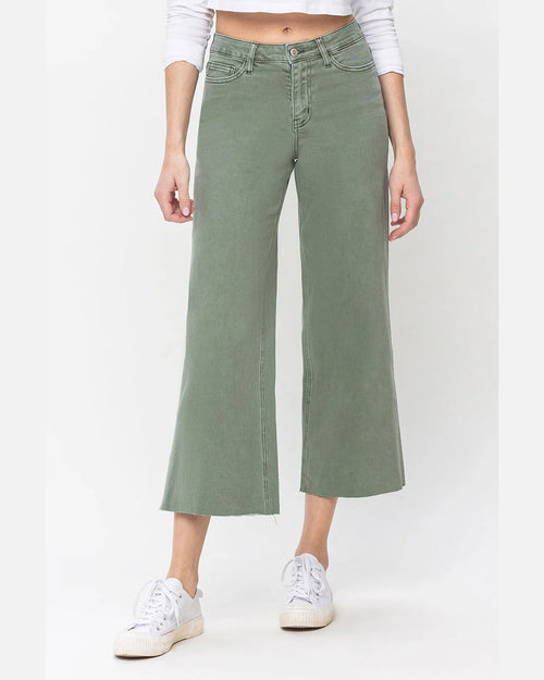 High Rise Crop Wide Leg Pant-Pants-Flying Monkey Jeans-25-Army Green-Inspired Wings Fashion