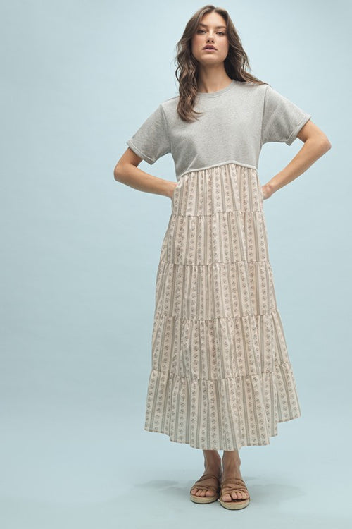 Mixed Floral Tiered Midi Dress-Dress-Wishlist-Grey Combo-Small-Inspired Wings Fashion