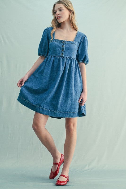 Bubble Sleeve Denim Dress Denim / Large