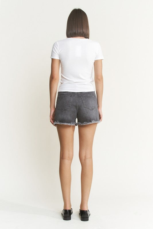 Super H Distressed Shorts-Shorts-MICA Denim-Black Grey-XS-Inspired Wings Fashion