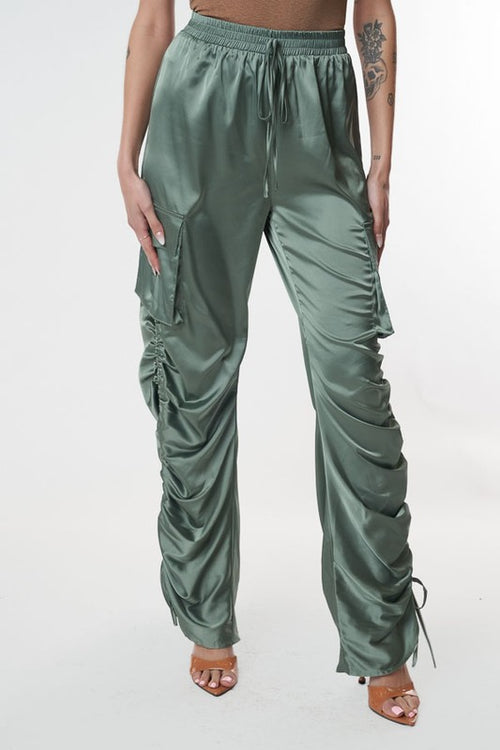 Smokeshow Satin Cargo Pants-Pants-cefian-Sage-Small-Inspired Wings Fashion