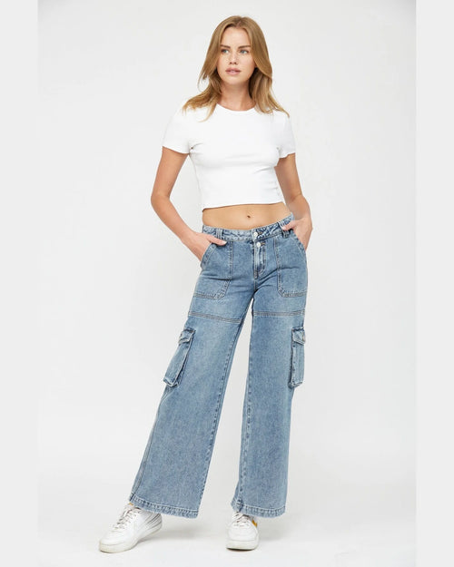 Mid Rise Wide Cargo Jeans-Jeans-MICA Denim-24-Inspired Wings Fashion
