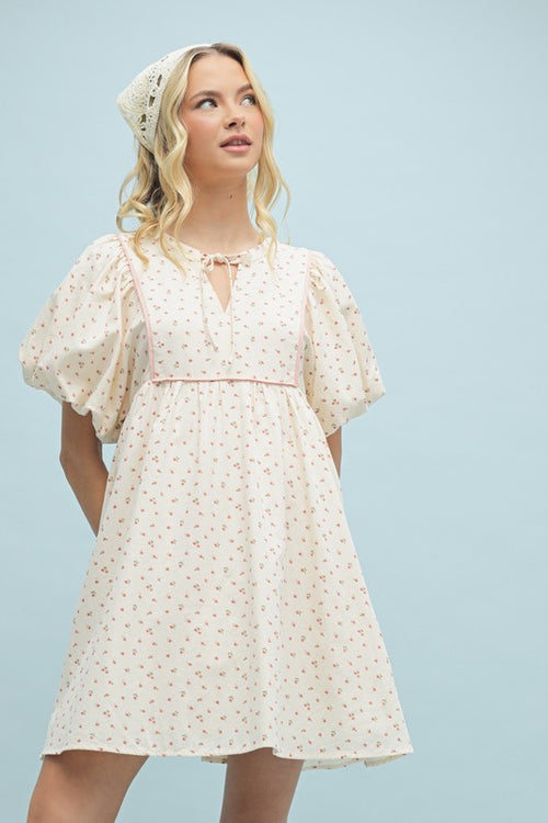 Ditsy Floral Puff Sleeve Dress-Dress-Wishlist-Cream/Pink-Small-Inspired Wings Fashion