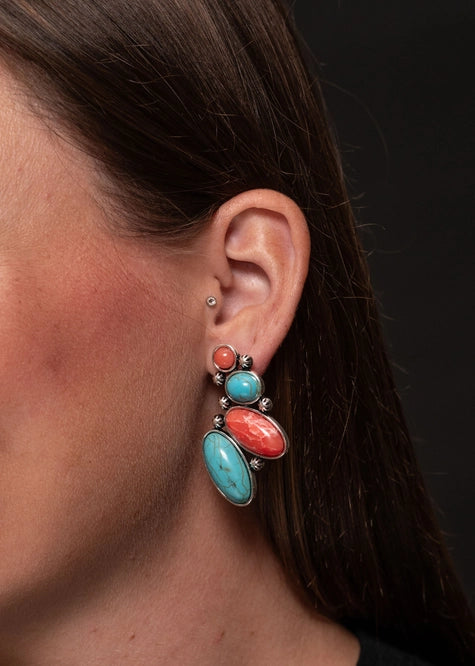 Turquoise/Coral Post Earrings-Earrings-West & Co-Inspired Wings Fashion