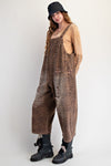 Leopard Washed Denim Overalls-Overalls-Easel-Mocha Brown-Small-Inspired Wings Fashion