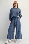 Western Print Terry Pants-Pants-Easel-Indigo-Small-Inspired Wings Fashion