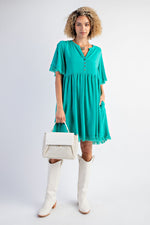 Frayed Babydoll Tunic Dress-Dresses-Easel-Small-Atlantis Green-Inspired Wings Fashion