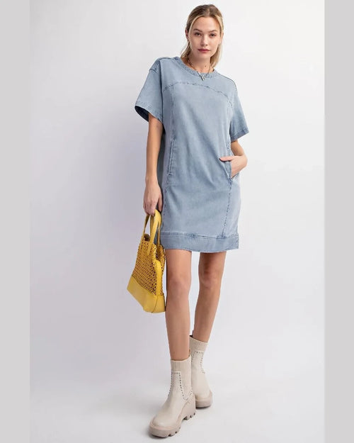 Washed Denim Tunic Dress-Dresses-Easel-Small-Inspired Wings Fashion