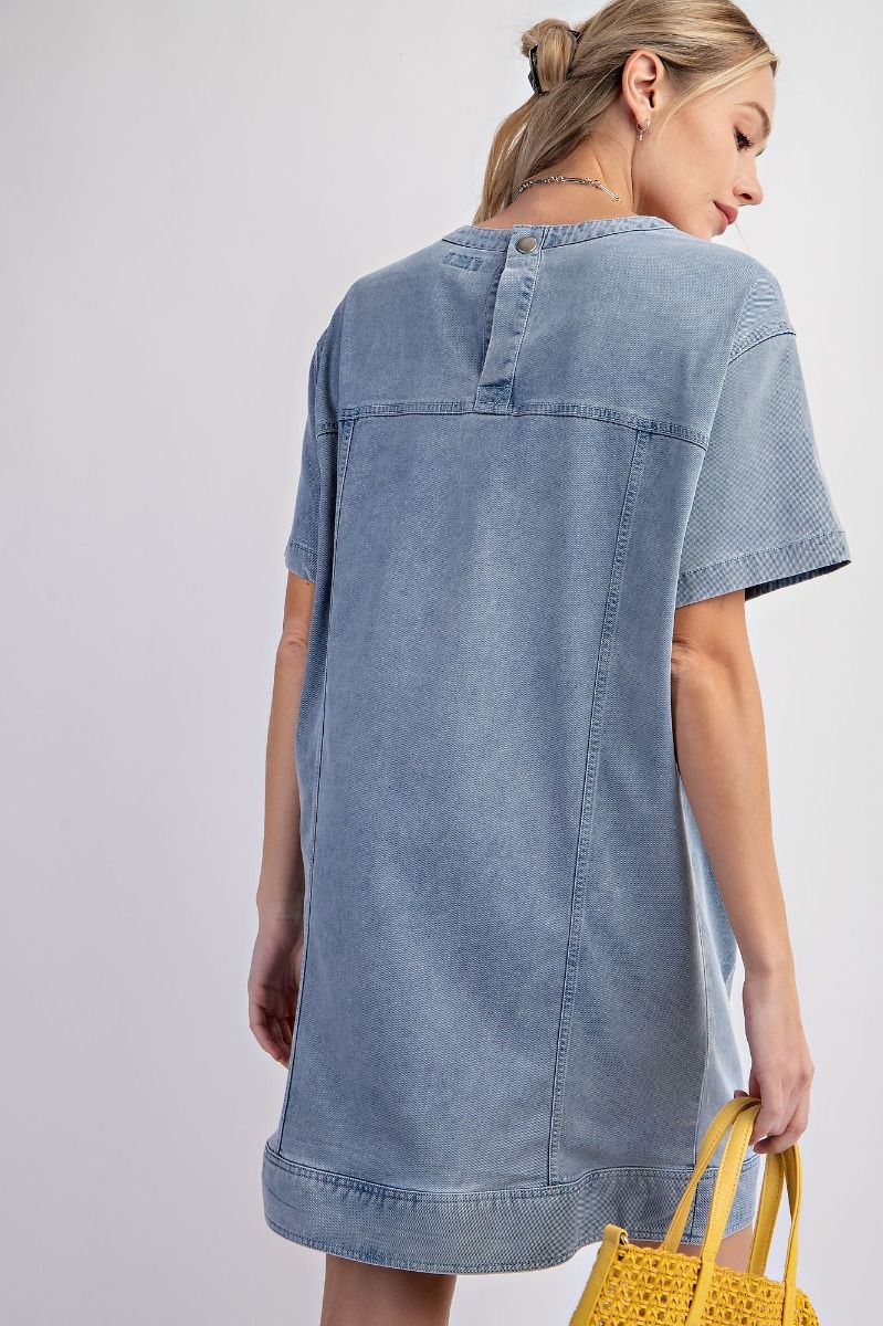 Washed Denim Tunic Dress-Dresses-Easel-Small-Inspired Wings Fashion