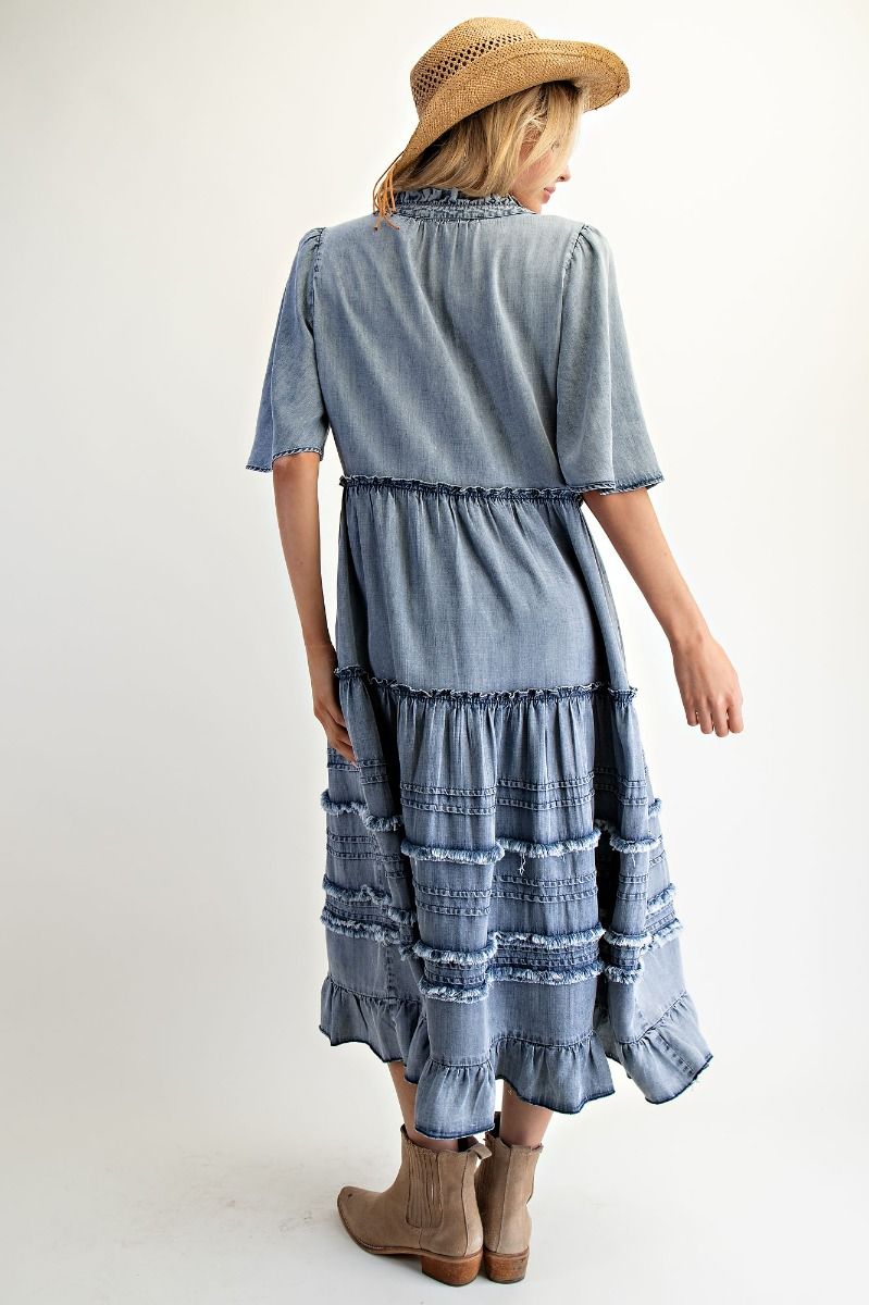 Wing Sleeve Denim Maxi Dress Washed Denim / Small Wing Sleeve Denim Maxi Dress Washed Denim / Small