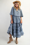 Wing Sleeve Denim Maxi Dress-Dress-Easel-Washed Denim-Small-Inspired Wings Fashion