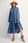 Washed Denim Maxi Dress-Dress-Easel-Washed Denim-Small-Inspired Wings Fashion