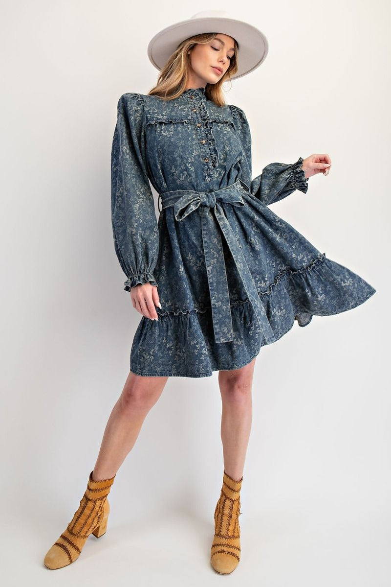 easel denim dress Smocked Neck Maxi Washed / M, Size M FLOWY A Easel Chambray Mini Dress in