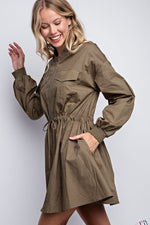 Drawstring Utility Jacket Dress-Dresses-LLove-Small-Olive-Inspired Wings Fashion