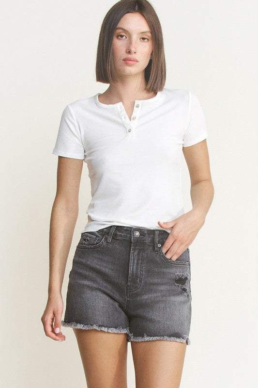 Super H Distressed Shorts-Shorts-MICA Denim-Black Grey-XS-Inspired Wings Fashion