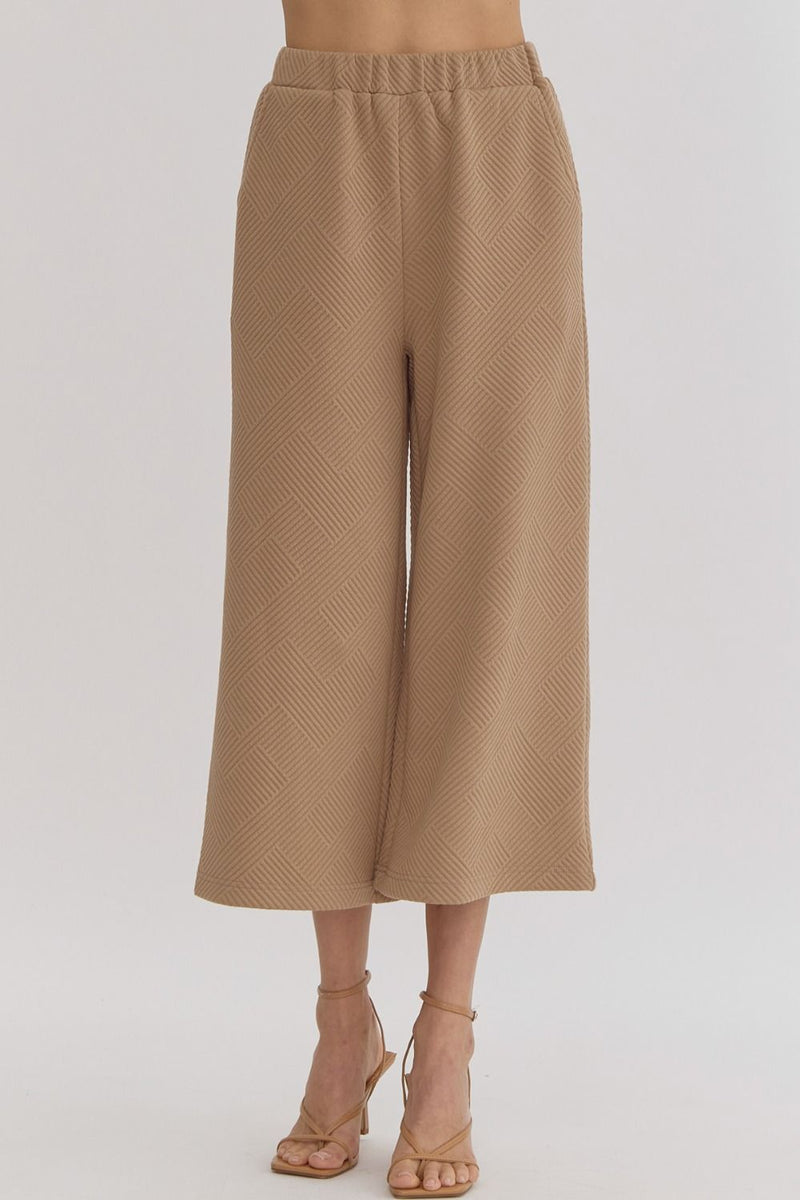 Textured high-waisted wide-leg Pants-Pants-Entro-Tan-Small-Inspired Wings Fashion