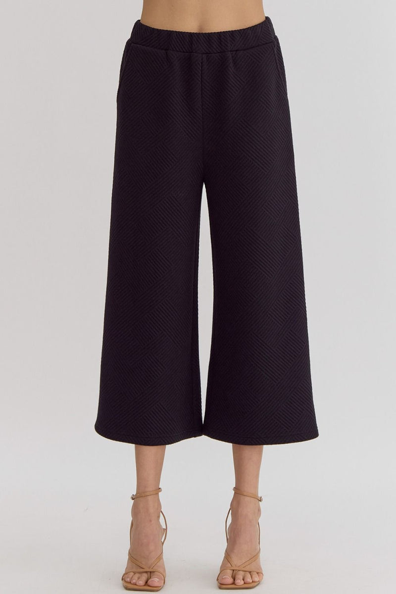 Textured high-waisted wide-leg Pants-Pants-Entro-Black-Small-Inspired Wings Fashion